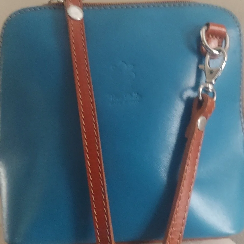 VERA PELLA Italian Leather Blue Mini Cross Body Bag Purse